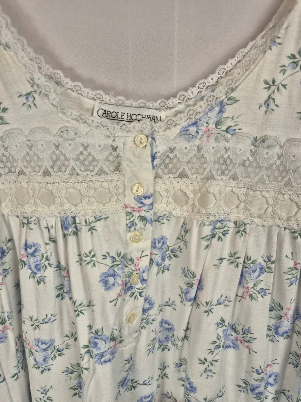 Carole Hochman Cream Nightgown with Blue Floral Print